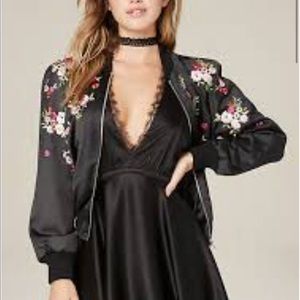 Bebe floral embroidered bomber